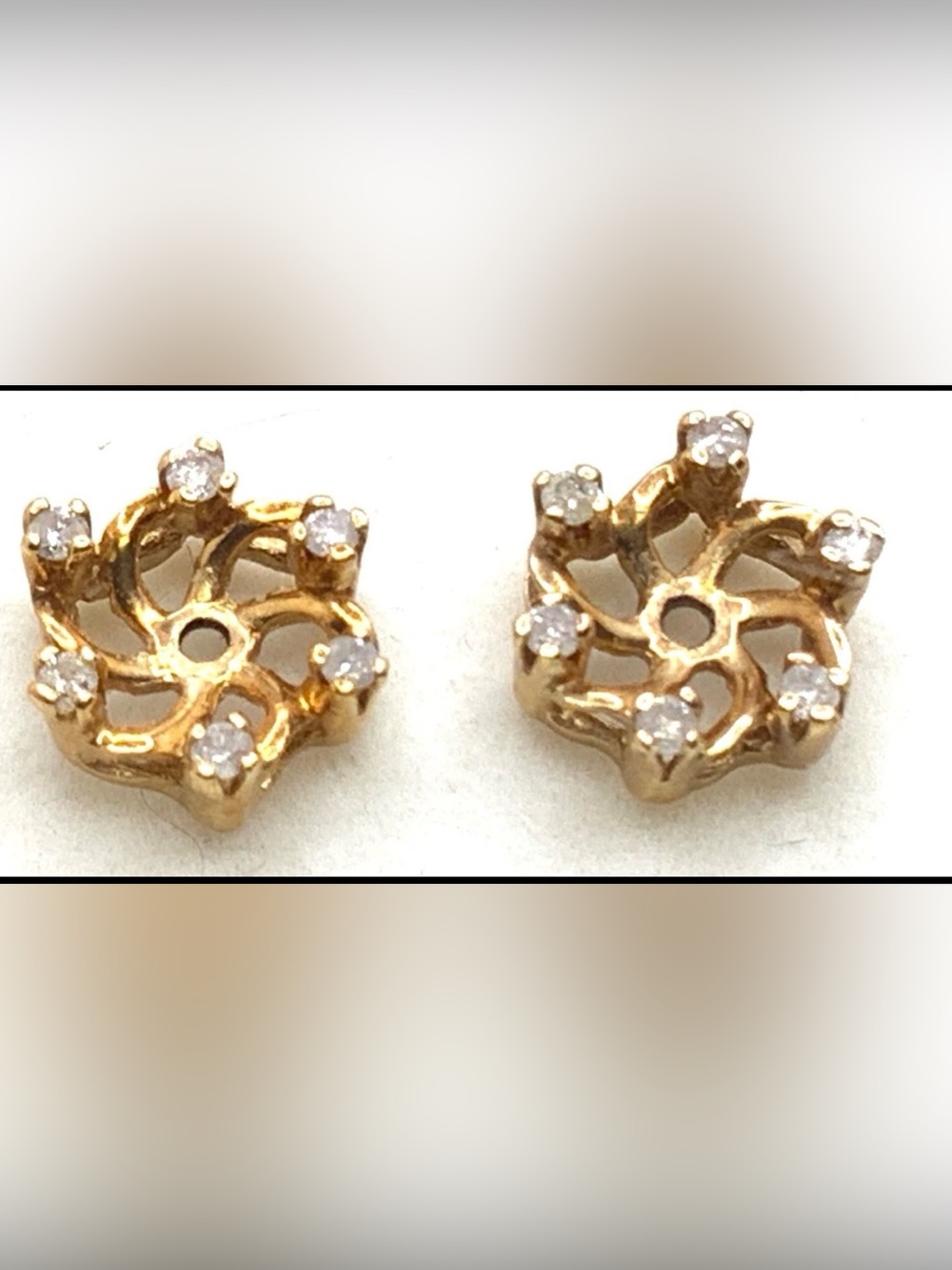 10K Yellow Gold Diamond Earring Jackets Enhancers Halo Wraps 12 Diamonds 0.8g